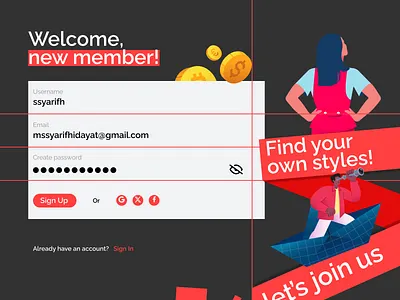 Sign Up page agency black branding design figma graphic design illustration page red signup ui website white