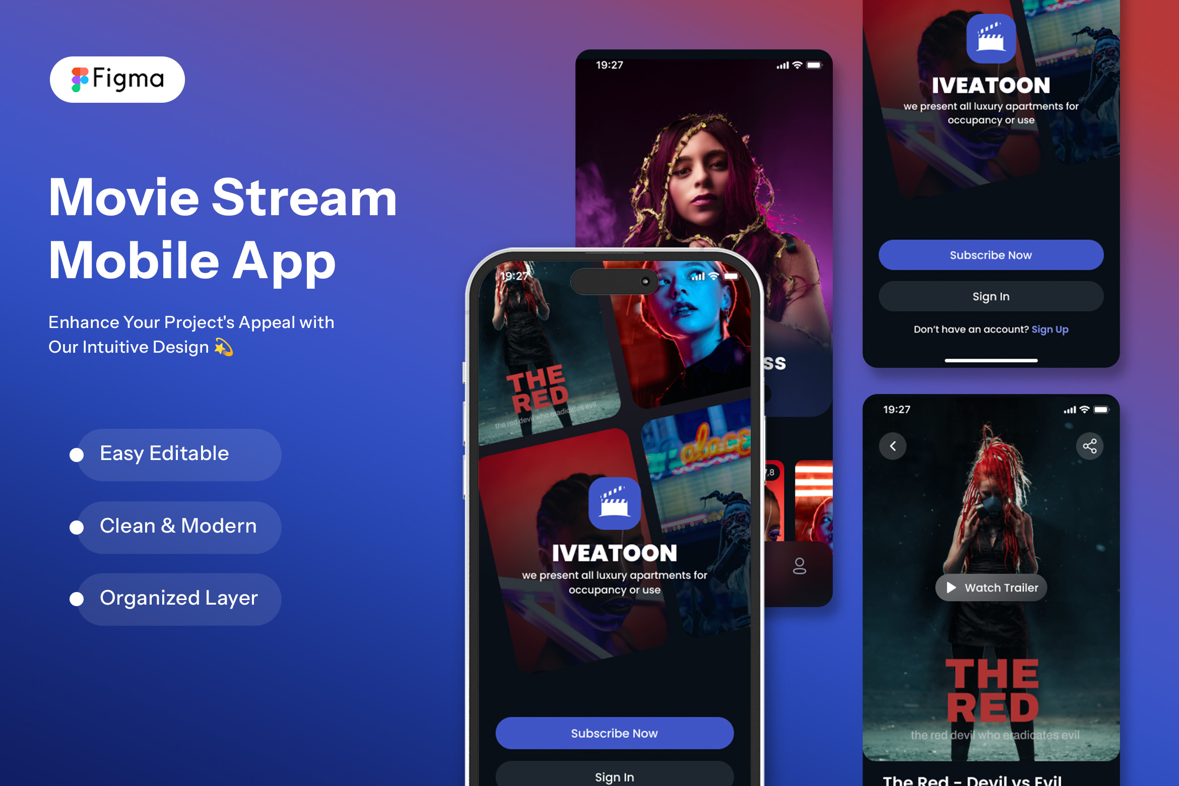 Movie Stream Mobile App app boxoffice darkmode figma graphic design mobile movie streaming subscription ui