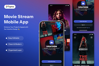 Movie Stream Mobile App app boxoffice darkmode figma graphic design mobile movie streaming subscription ui