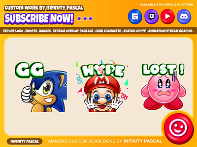 🦔Ⓜ️🩷Custom Sonic Mario Kirby Animated Emotes🦔Ⓜ️🩷 animation branding character illustration custom emotes twitch design discord emotes facebook emotes graphic design hedgehog illustration kirby loyalty badges mario open commission original character sonic twitch emotes twitchemotes youtube emotes