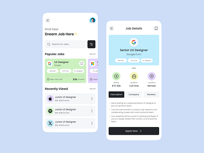Job Finder App app app design career employmentsearch ios job job finder job lis job search jobhunt jobmatch minimal mobile app product design ui ux ux ui