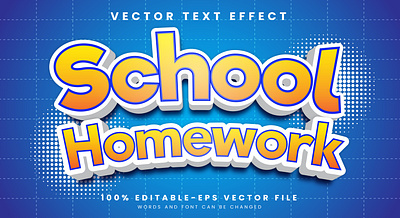 School Homework 3d editable text style Template 3d text effect cartoon celebrations childcare classroom college early childhood education elementary school essential skills graphic design homework routine joyful future learning lesson notebook school bag school homework school text vector text mockup