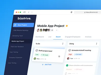 bizstrive | Business Management Website admin panel business clean crm dashboard design interface kanban management marketing minimal tasks team management ui ui design uiux user interface ux web app web design