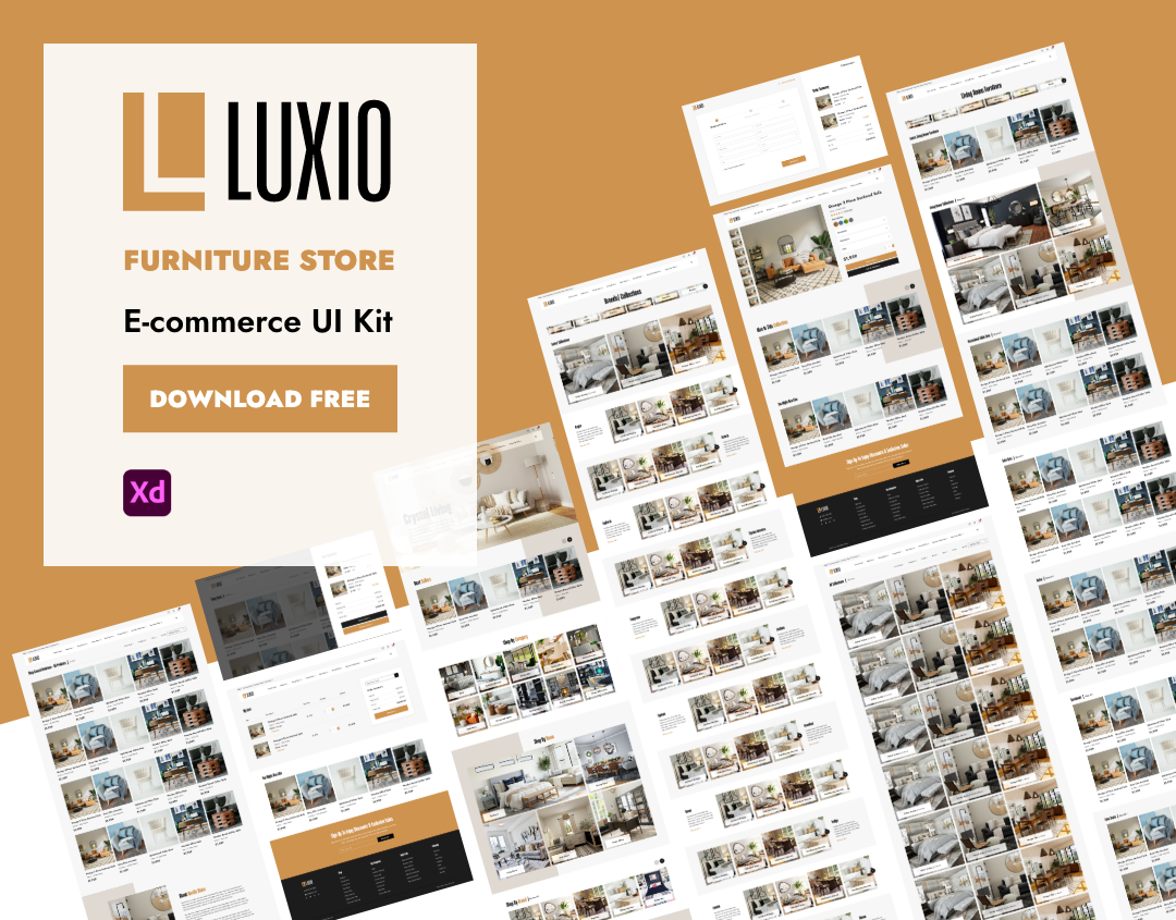 LUXIO - Furniture Store E-commerce UI Kit | Free Download clean design ecommerce ecommerce design ecommerce ui ecommerce website free free kit free template free ui kit freebie furniture furniture store ui design uiux uxui web web design webdesign website website design