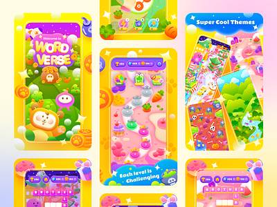 Game Screen Design Preview - Wordverse character design game game design game kids game user inteface gradient gui illustration kids puzzle game ui ui design