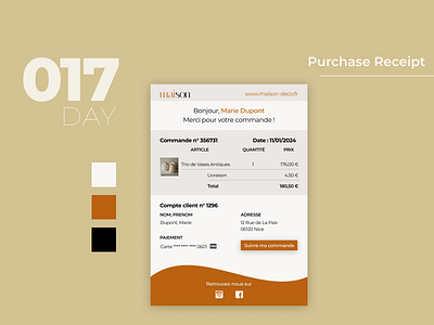 #DailyUI Challenge #017 - Purchase Receipt 017 confirmation order confirmation paiement daily ui daily ui 017 dailyui dailyui 017 e commerce feedback order delivery purchase receipt ui challenge