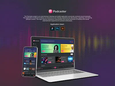 Podcaster – Desktop and Mobile App for Entertainment css design desktop app design entertainment figma graphic design html illustration mobile app design music app podcaster ui ux web design website development