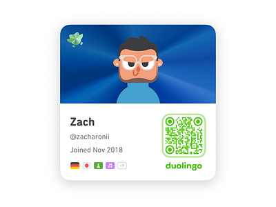 DuoPass android anisotropic reflection anisotropy avatar card duolingo education ios ipad iphone language learning laser mac mobile app passport profile qr code scan social media ux