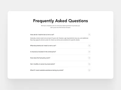 Frequently Asked Questions - Car Rentals Website car rentals website clean design faqs frequently asked questions minimal modern ui web design website