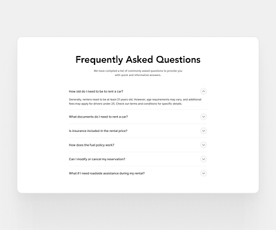 Frequently Asked Questions - Car Rentals Website car rentals website clean design faqs frequently asked questions minimal modern ui web design website