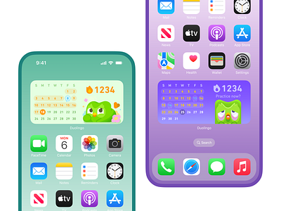 Duolingo Widgets - Calendar & Streak android bird mascot calendar cute duolingo education fire green owl home screen ios ipad iphone language learning mac mobile app streak ui unhinged ux widget