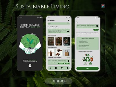 Sustainable Living | Day-10 (Ui Challenge)#10 day10 enviranment guviuichallenge mobile ui nature sustainable living uichallenge