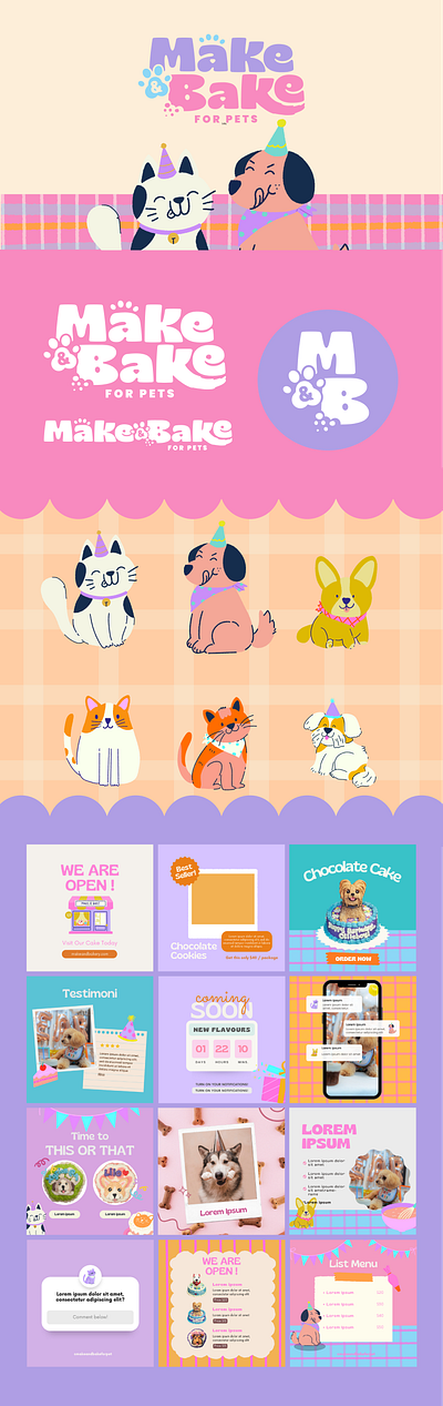 Make and Bake for Pets bakery brand brand identity brand visual branding cake colorful cute branding design font fun graphic design illustration logo packaging pet pet illustration playful playyful logo vector