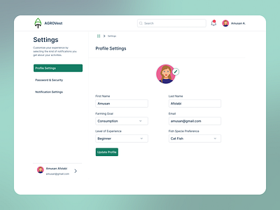 Profile/Account Settings agrotech design figma interaction design product design ui user research ux visual design