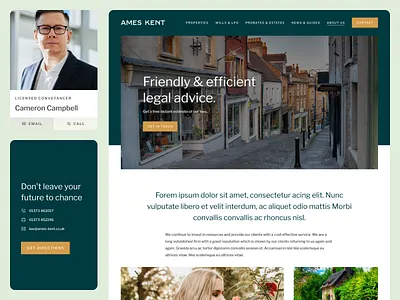 Solicitors 2024 card design clean dark green hero law mobile overlap person card profile solicitor website design