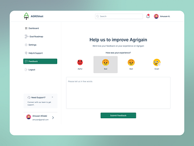 Feedback Page agrotech design figma interaction design product design ui user research ux visual design
