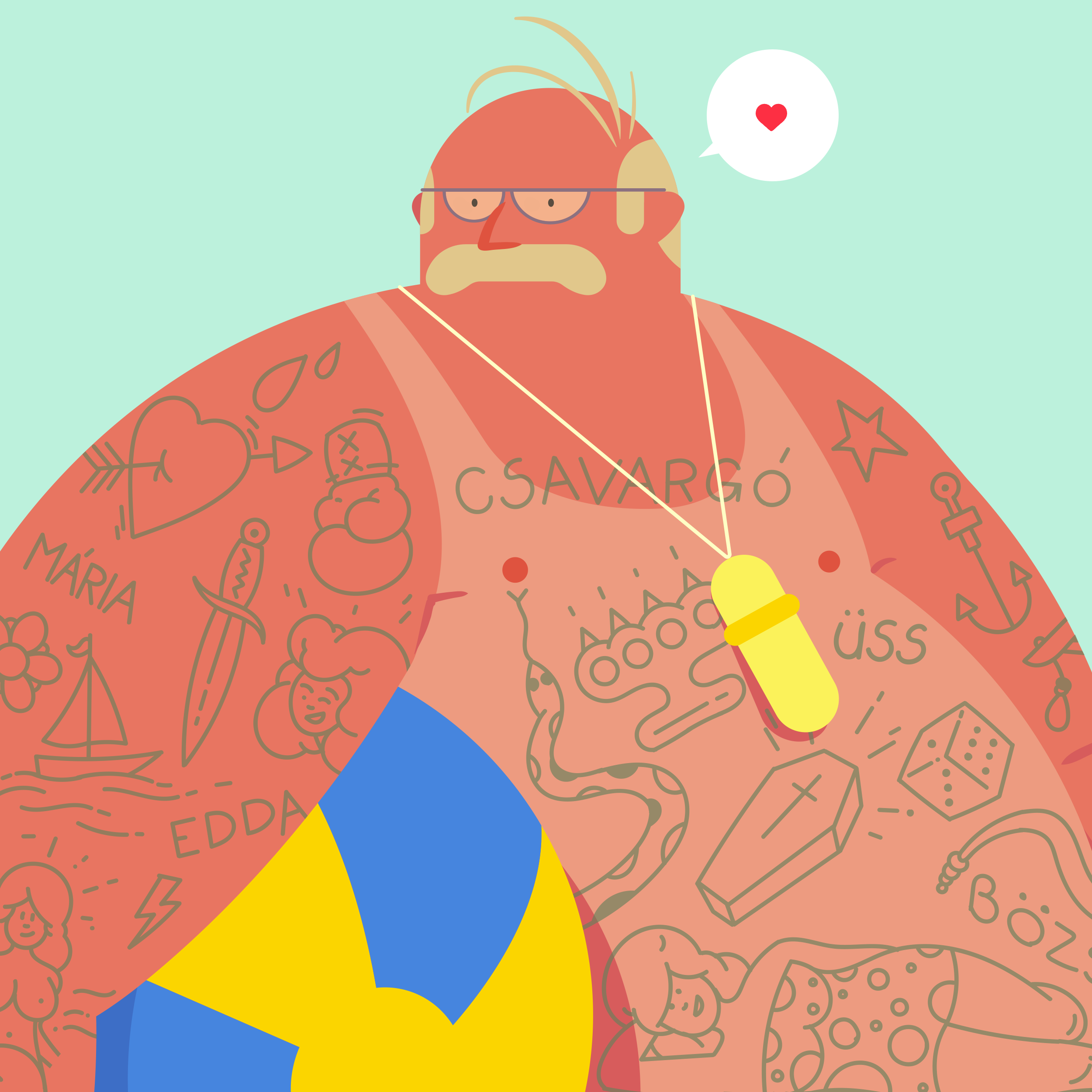 LOVE artwork beach beach body character character design illustration illustrator love lovefool mustache sek sekond tattoo tattooed tattoos vector vector characters vectorart watching weird