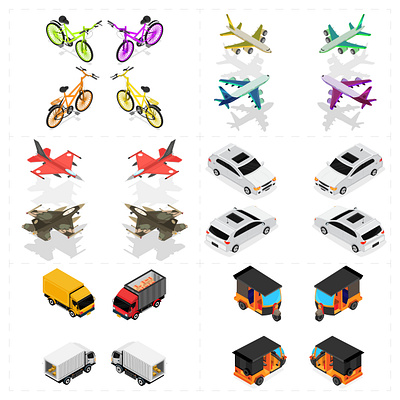 Available for Isometric Projects. car cycle graphic design icon icon design illustration isometric jet plane rickshaw transport truck van vector vehicle