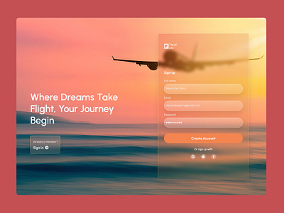 Sign up for a travel agency app design typography ui ux