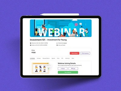 Online Webinar adobe xd app ui design branding dashboard design live softui ui ux webinar