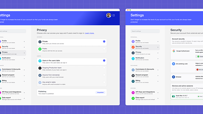 Security and Privacy Settings User Interface 100daysui dailyui design mobile app privacy privacy settings security security settings settings software ui ui design uiux user interface ux ux design web app