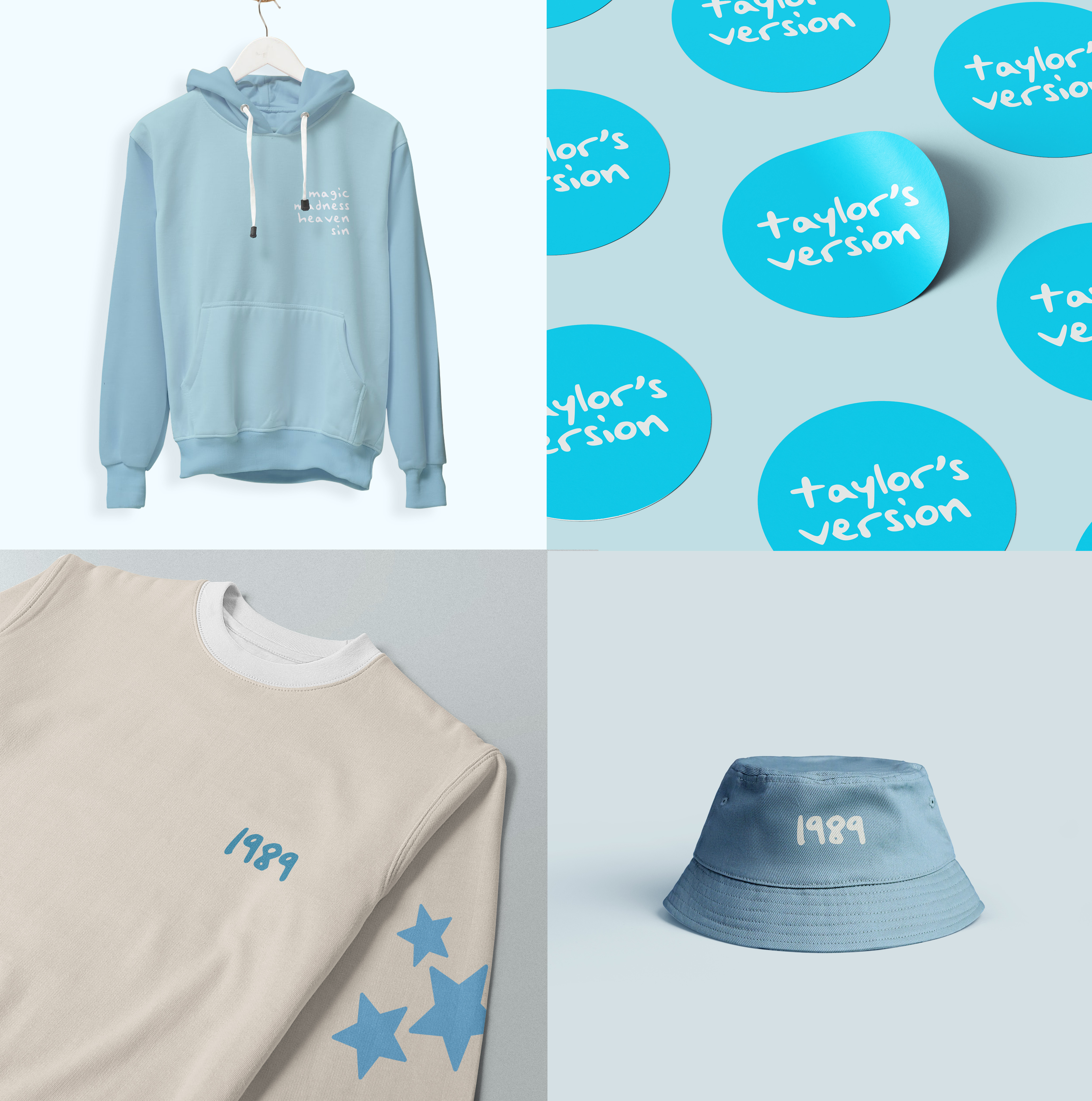 💎 1989 Taylor's Version Merch Concept 1989 bucket hat hoodie jacket merch merch concept photoshop stickers sweater taylor swift