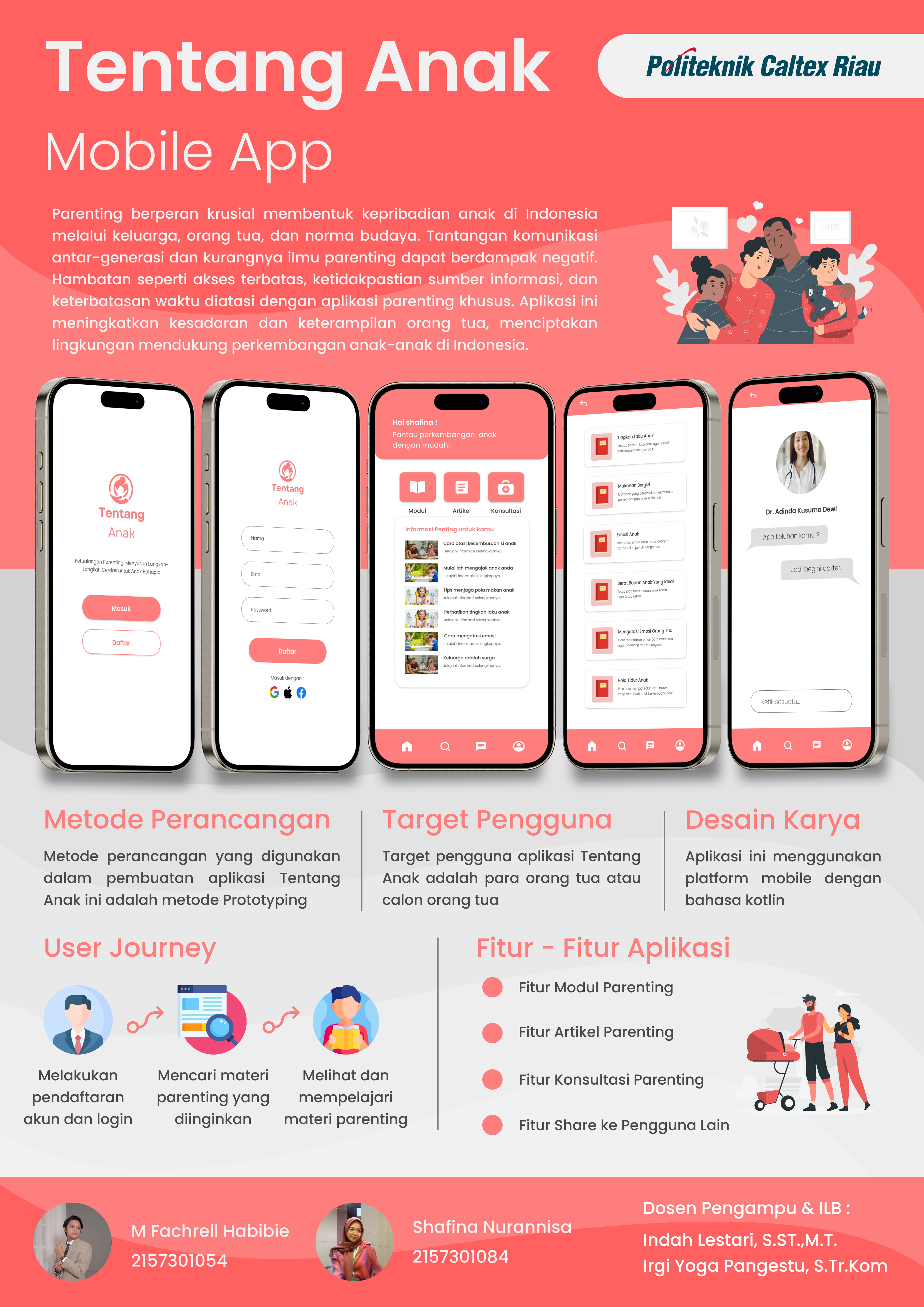 Tentang Anak Mobile App : Poster Design a3 daughter design designer dribble education figma kids parent parenting pink politeknik caltex riau poster product design project red ui uiux