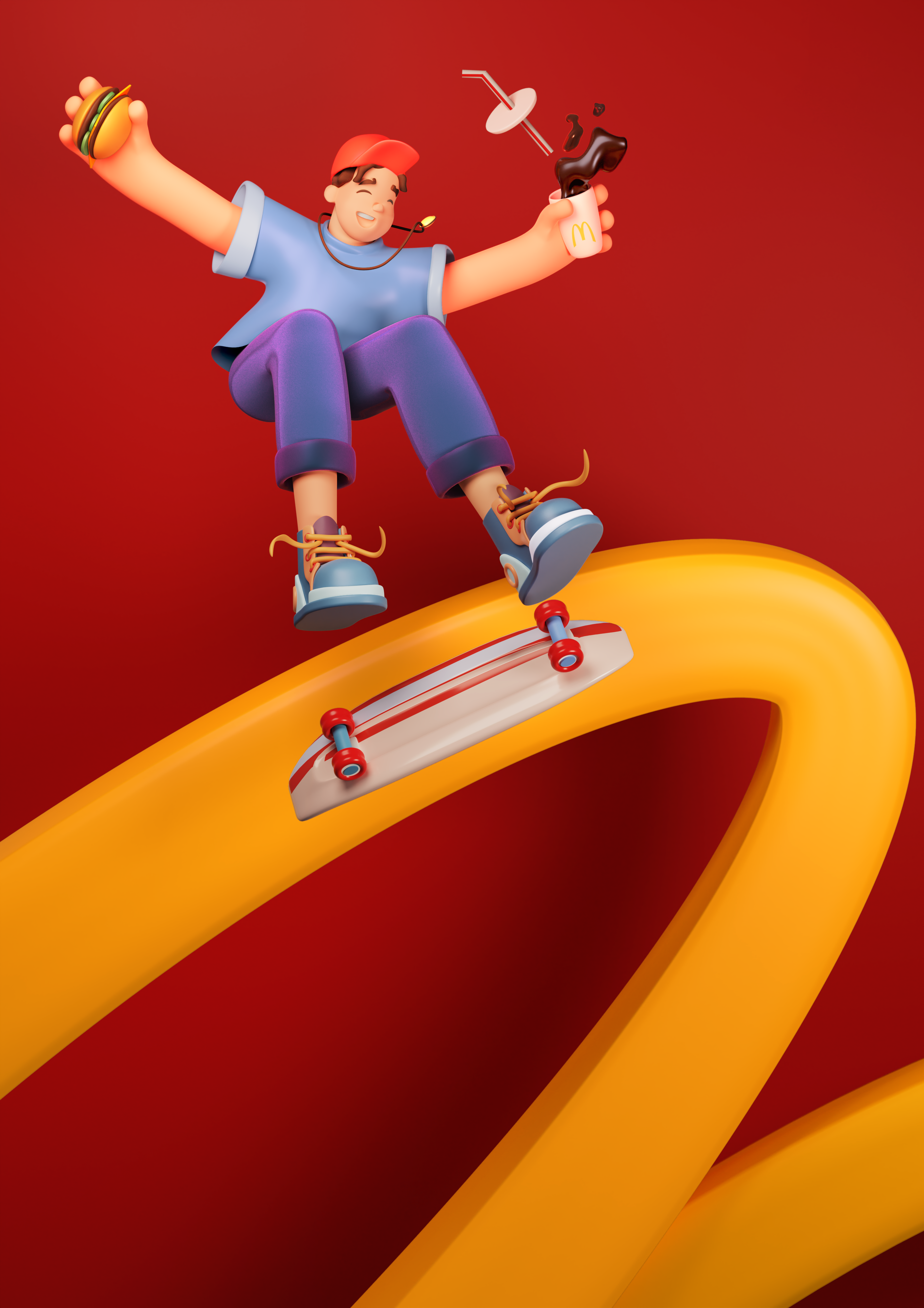 3D Character 3d 3d artist 3d assets 3d graphis 3d illustration 3d modelling 3dart adobe adobe photoshop asset design blender blender modelling design fast food illustration post production rendering skater skating youth
