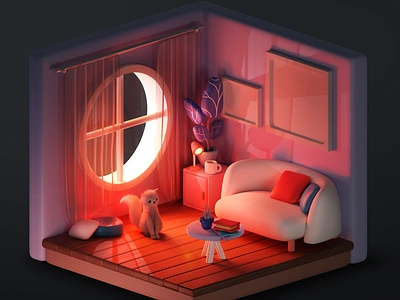 Isometric 3D Illustration 3d 3d art 3d artist 3d design 3d illustration 3dart adobe adobe photoshop blender blender modelling cat cozy design home illustration isometric light modelling post production rendering