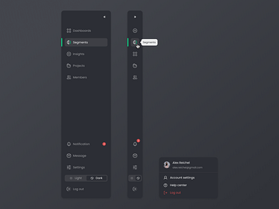 Navigation bar dark dark mode dark theme dashboard desktop menu minimal navigation bar product design settings side bar side panel sidenav simples ui user experience ux web workspace