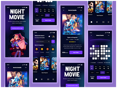 Cinema Movie Booking Ticket App branding cinema booking app mobile app movie app movie ticket booking app ui ui design uiux design user interface ux design
