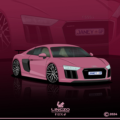 Janey Audi R8 Custom Illustration adobe photoshop art auto audi r8 audi south africa automotive illustration barbie pink car illustration cartoon illustration exotic cars exotic rides illustration jane qobo lingzo lingzo illustration stance nation super cars vector art vector illustration