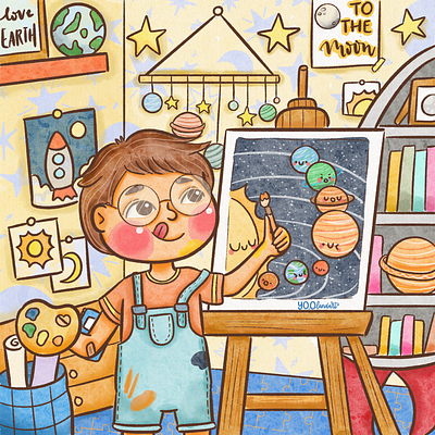 Boy painting Solar System art design graphic design illustrator
