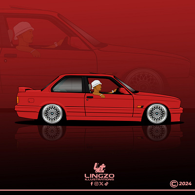 BMW e30 325is Gusheshe adobe photoshop automotive illustration bmw classic bmw e30 bmw gusheshe bmw south africa car illustration cartoon illustration e30 325is illustration kasi cars kasi stance lingzo illustrations mtech 2 sa beemer stance nation strictly bm vector art vector illustration