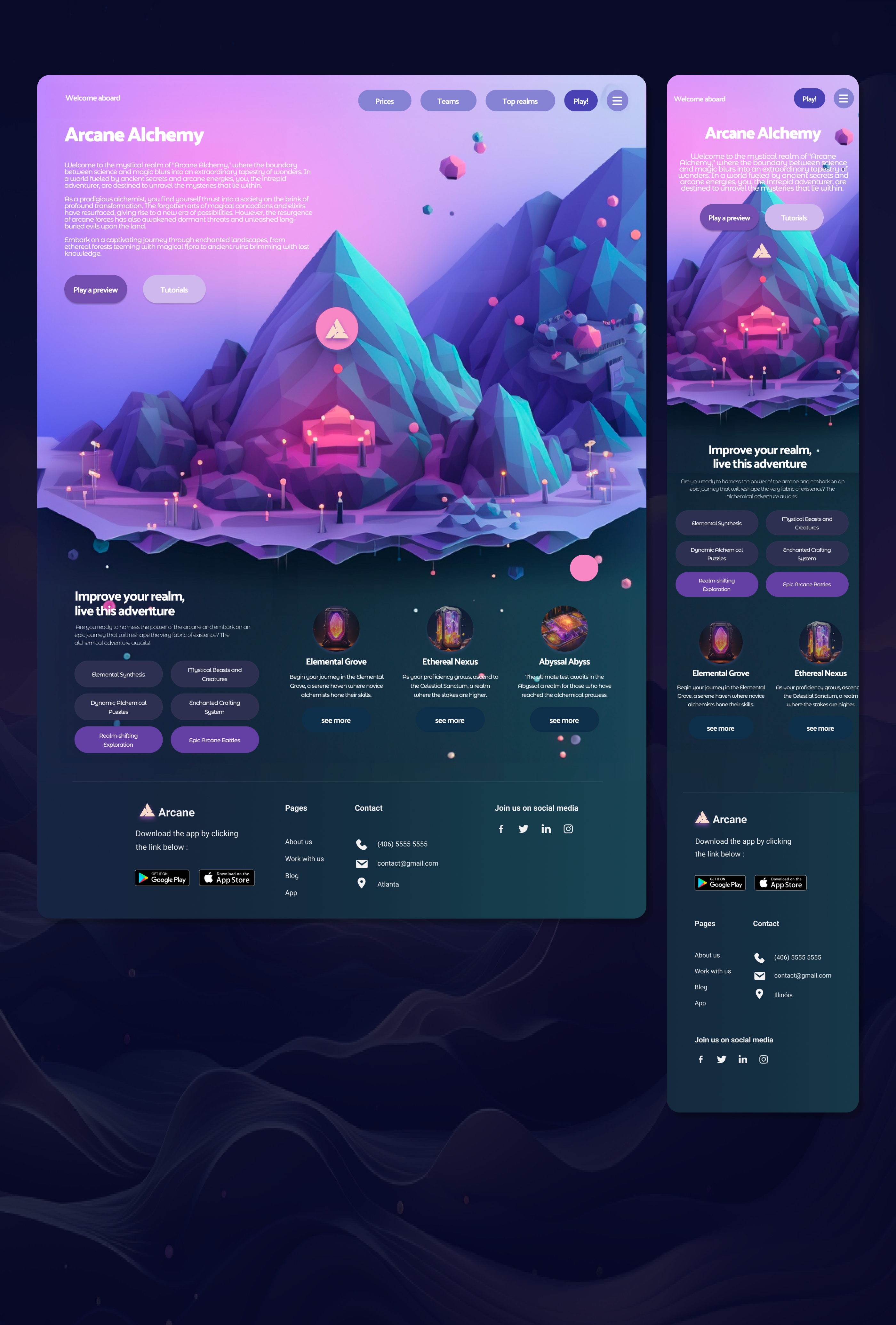 Arcane Alchemy | App UX UI Landing Page (Game Design) app brand branding design designer desktop game game design gaming interface landing page metaverse mobile modern ui ui design ux ux design