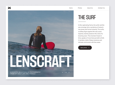 Lenscraft - Photography Website camera clean editorial landing page minimal photo photographer photography surf surfing ui web design website white