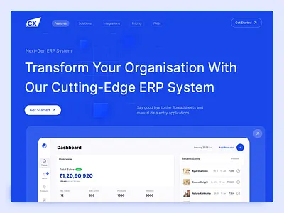 ERP SaaS Landing Page Design glass graphic design landing page minimal saas ui design uiux website