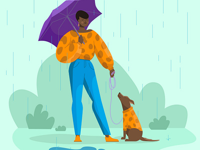 Rainy day adobe illustrator animal character character design cute design dog illustration pet rain rainy sweater sweater weather umbrella weather woman