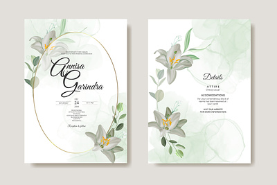 white flower and leaves wedding invitation template set vector