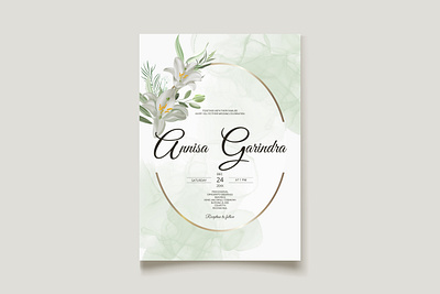 white flower and leaves wedding invitation template set vector