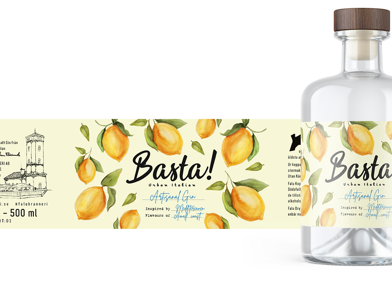 Gin Lable Design for BASTA! Urban Italian alcohol design graphic design illustration packaging