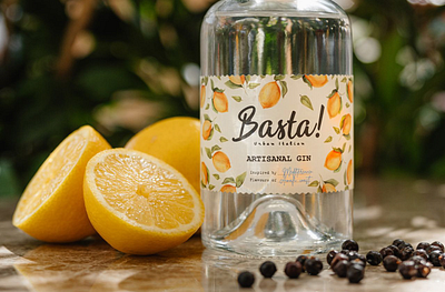 Gin Lable Design for BASTA! Urban Italian alcohol art bottle design food graphic design illustration packaging