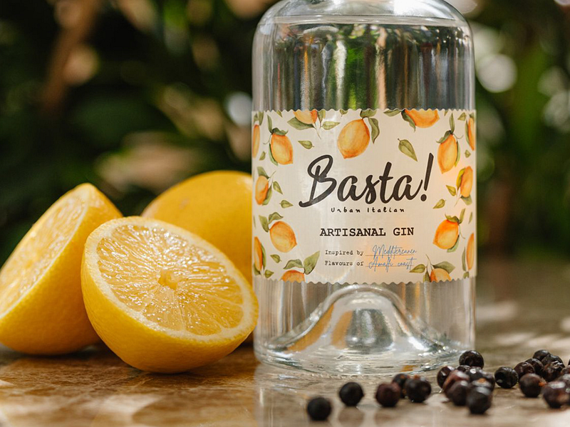 Gin Lable Design for BASTA! Urban Italian alcohol art bottle design food graphic design illustration packaging