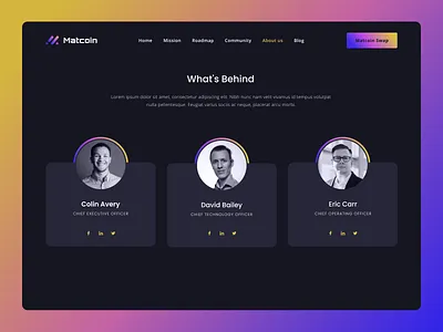 Matcoin DeFi - About Us about us crypto design ui