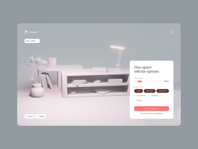 Unitspace | Office Configurator ⚙️ 3d blender configurator desktop lowpoly modal office pale pastell rendering typography ui widget