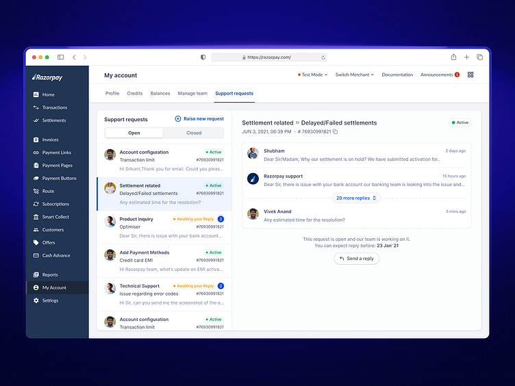 Razorpay support dashobard by Vivek Anand on Dribbble