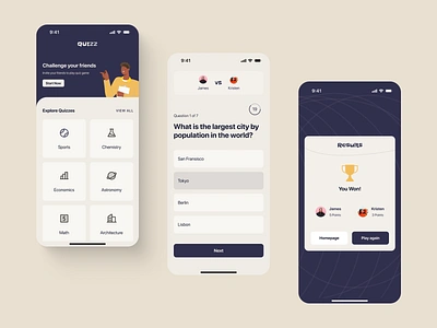 Quiz Game App app app design app ui colors design game homepage layout mobile app question quiz quiz app social app typography ui ui concept ui design ui ux user interface ux design