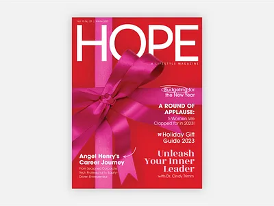 Hope Magazine Holiday Issue bow christmas cover editorial editorial design gift giftwrap holiday hope layout layout design lifestyle lifestyle magazine mag magazine magazine layout red and pink zine