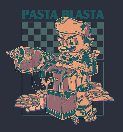 Pasta Blasta 2d cartoon design illustration procreate