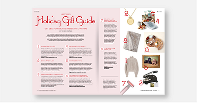 Holiday Gift Guide Editorial Design Layout christmas editorial editorial design gift gift giving gift guide giving holiday layout layout design mag magazine pink red zine